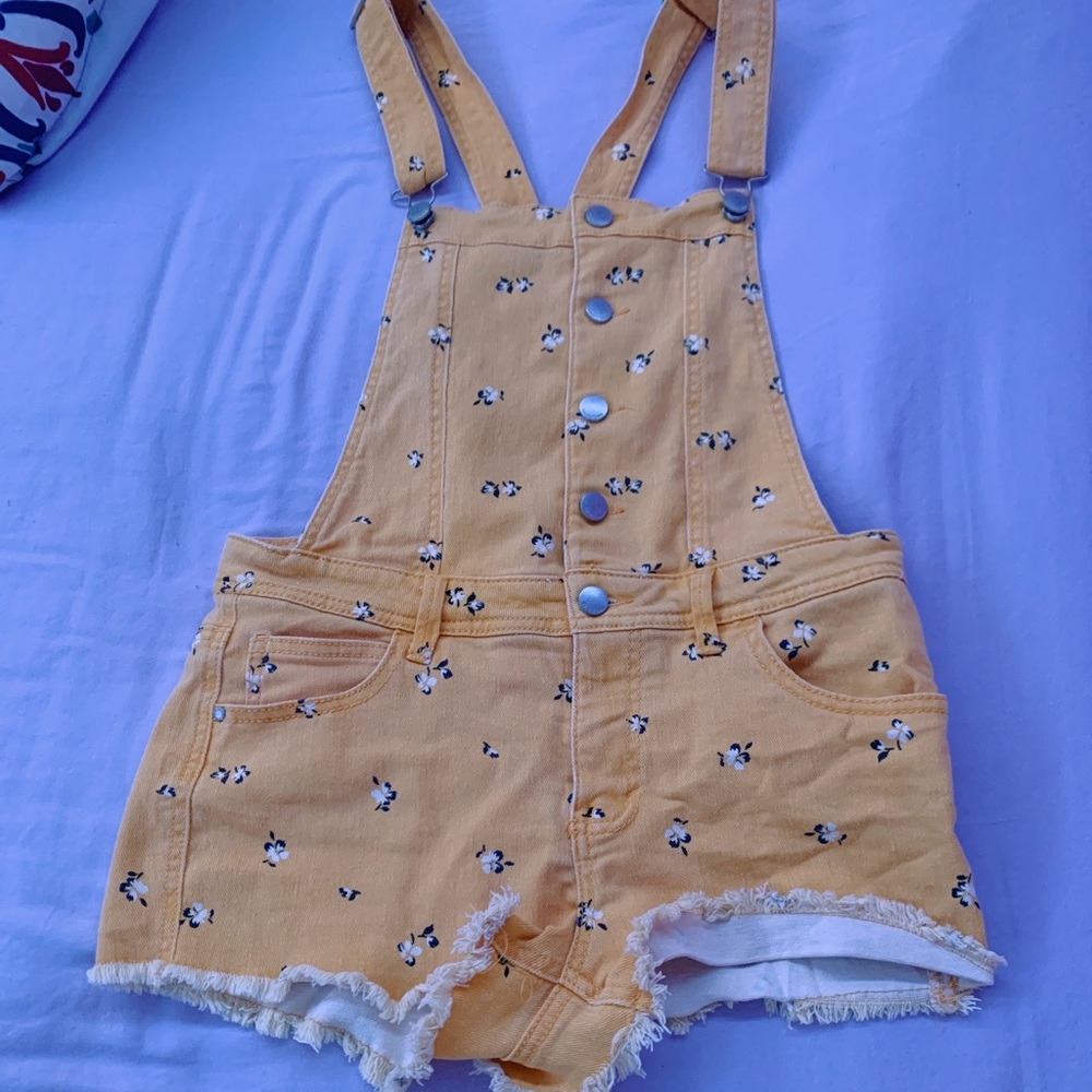 Yellow overall shorts